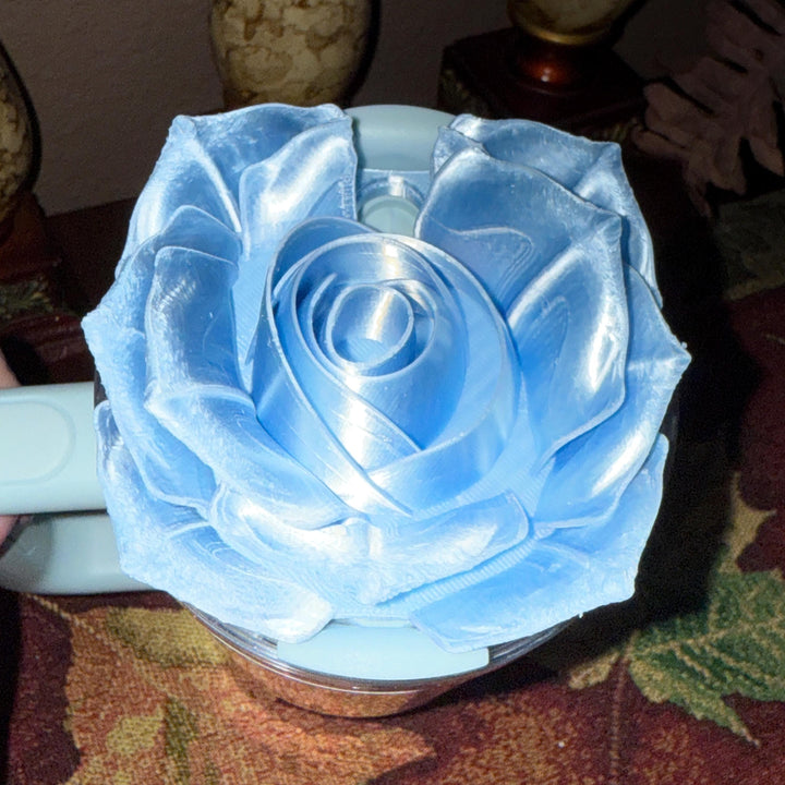 Baby Blue Silk 3D Rose Tumbler Topper that fit the Stanley Tumbler lids, Rose decorator lid, Blueberry Dew Drop, 3D Decorative Lid, Easter