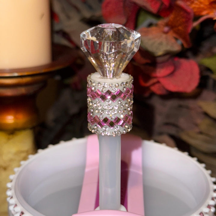 White and Pink Quilted Rhinestone Tumbler boot and halo for Stanley tumblers, Best Seller, Boot Halo Straw Topper