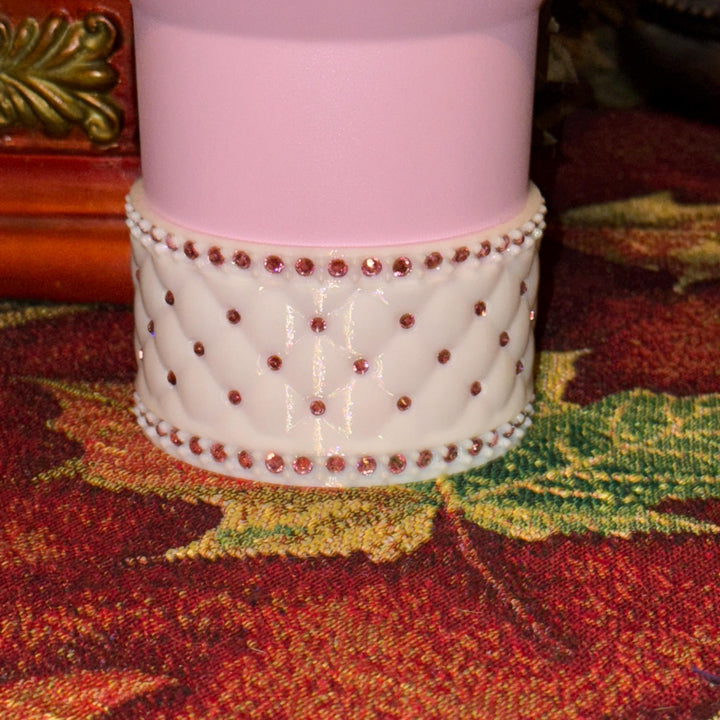 White and Pink Quilted Rhinestone Tumbler boot and halo for Stanley tumblers, Best Seller, Boot Halo Straw Topper