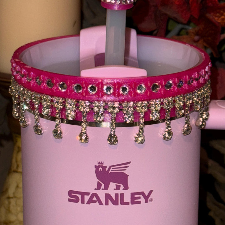 Fancy Pink Punch and Silver Rhinestone Royal Princess Accessory Collection for Stanley tumblers, Halo Lid Bling Band Bangle Boot BEST SELLER