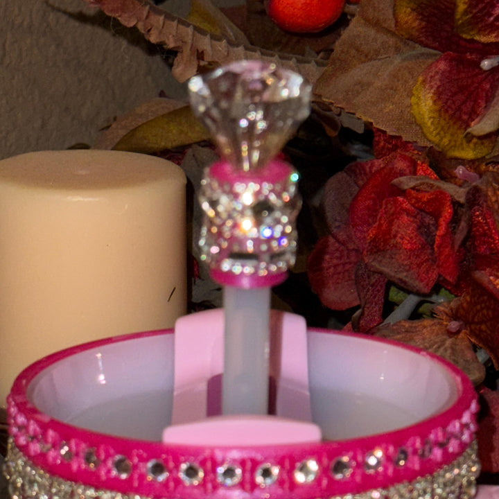 Fancy Pink Punch and Silver Rhinestone Royal Princess Accessory Collection for Stanley tumblers, Halo Lid Bling Band Bangle Boot BEST SELLER