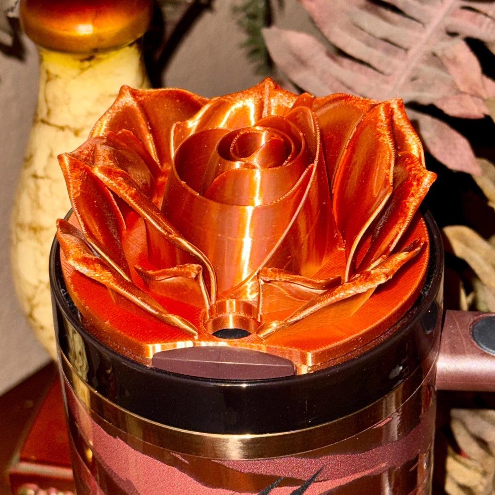 3D Copper Rose Tumbler Topper that fit the Stanley Tumbler lids, Rose decorator lid, 3D Decorative Lid