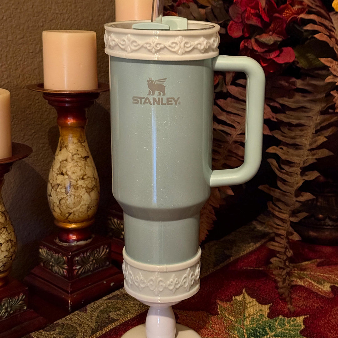 White Scroll Fancy Tumbler Boot Halo Accessory Collection for Stanley tumblers, Bangle Straw Topper