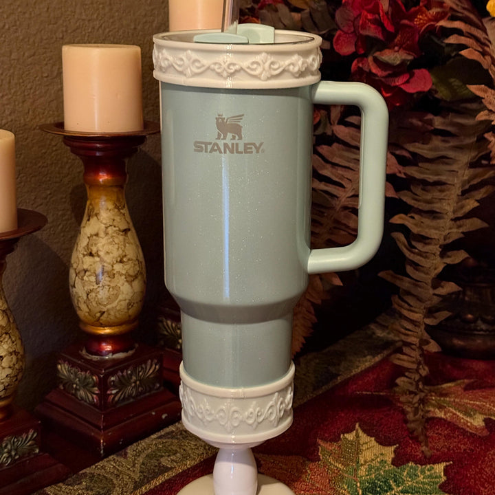 White Scroll Fancy Tumbler Boot Halo Accessory Collection for Stanley tumblers, Bangle Straw Topper