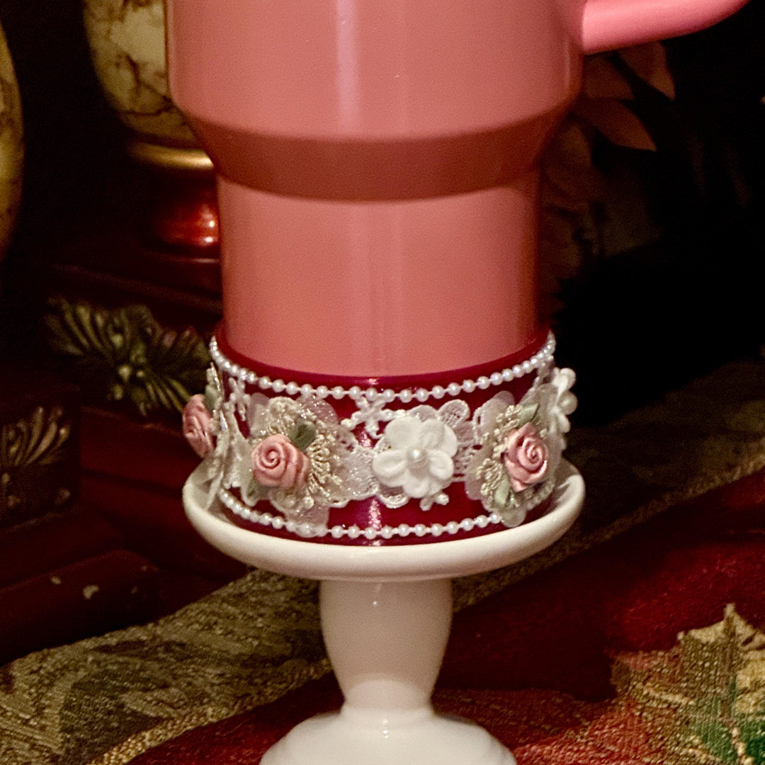 Winterberry Spring Floral Fancy Pearl Princess Accessory Collection for Stanley tumblers, Halo Lid Band Bangle Boot Rose Lace, Unique Gift