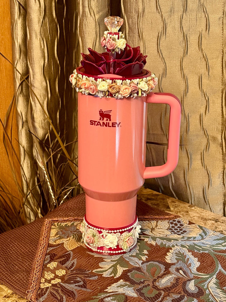 Winterberry Spring Floral Fancy Pearl Princess Accessory Collection for Stanley tumblers, Halo Lid Band Bangle Boot Rose Lace, Unique Gift