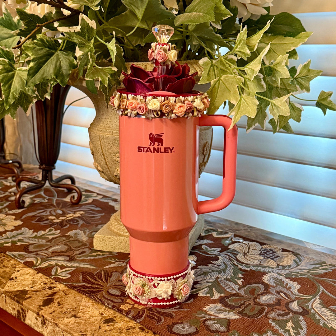 Winterberry Spring Floral Fancy Pearl Princess Accessory Collection for Stanley tumblers, Halo Lid Band Bangle Boot Rose Lace, Unique Gift