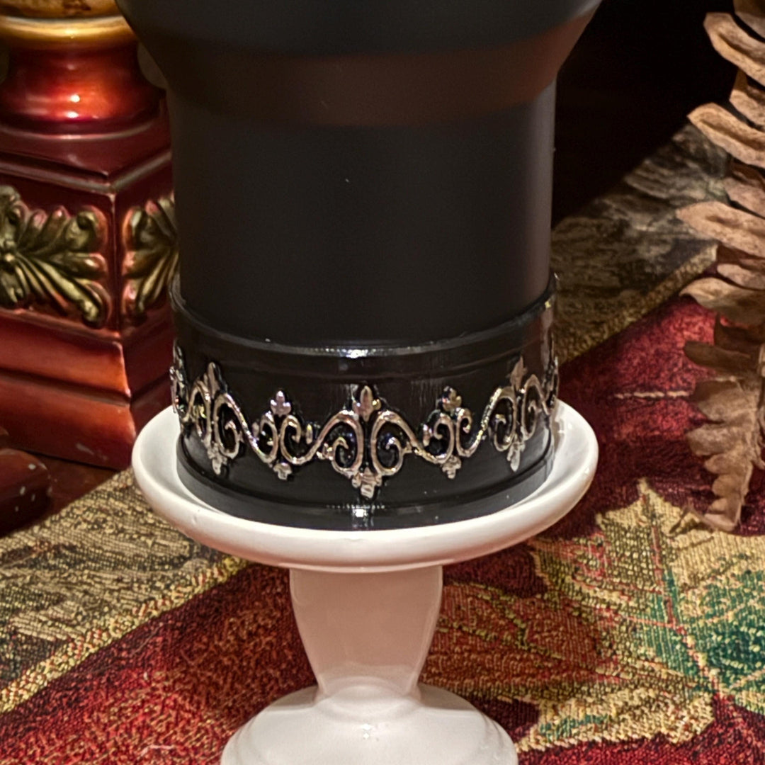 Elegant Black and Silver Scroll Tumbler Lid Halo Bangle and Boot for Stanley tumblers, Fancy Tumbler Sleeves, multiple colors