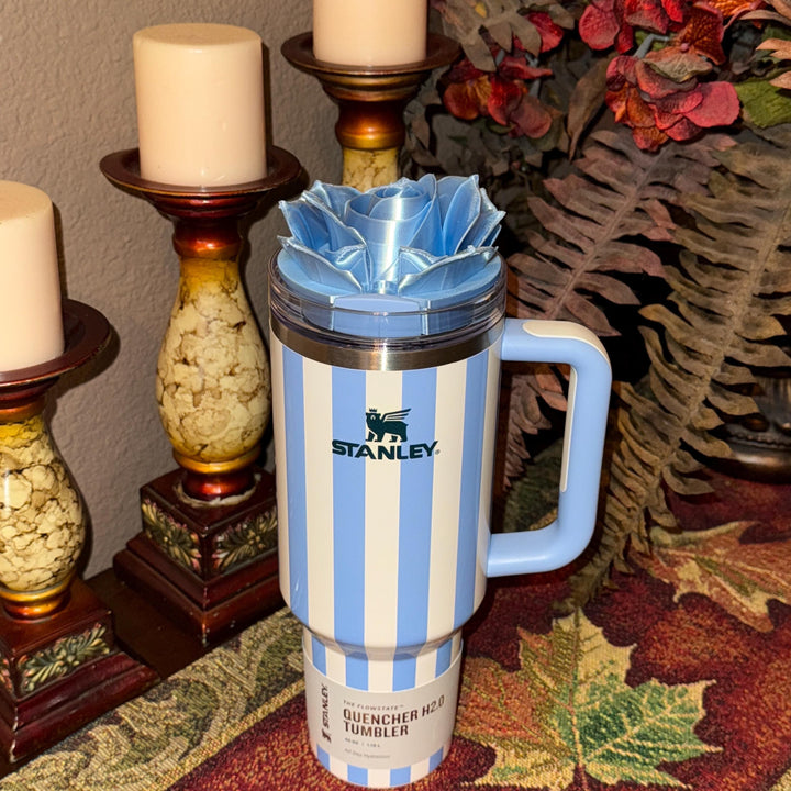 Light Blue 3D Rose Tumbler Topper that fit the new Oasis Cornflower Stanley lids, Rose tumbler topper, 3D Decorative Lid, Dew Drop