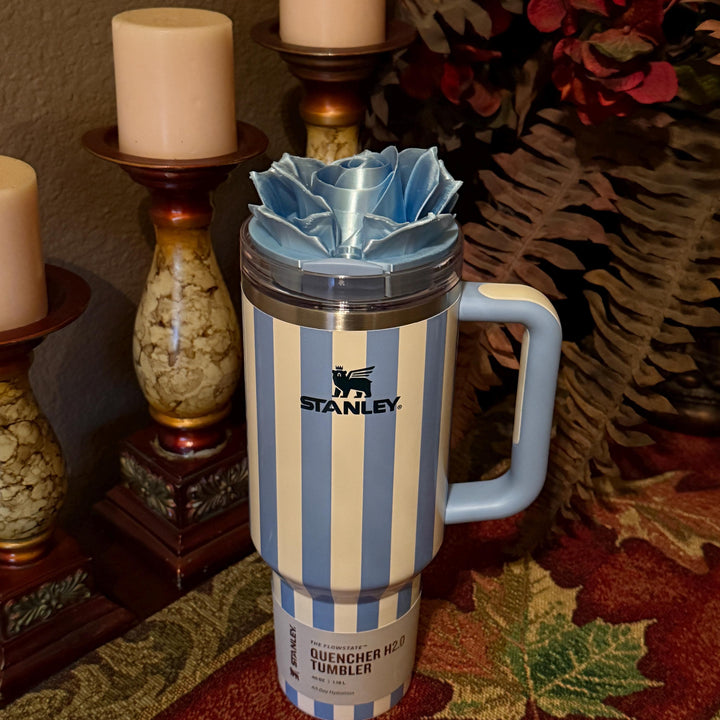 Light Blue 3D Rose Tumbler Topper that fit the new Oasis Cornflower Stanley lids, Rose tumbler topper, 3D Decorative Lid, Dew Drop