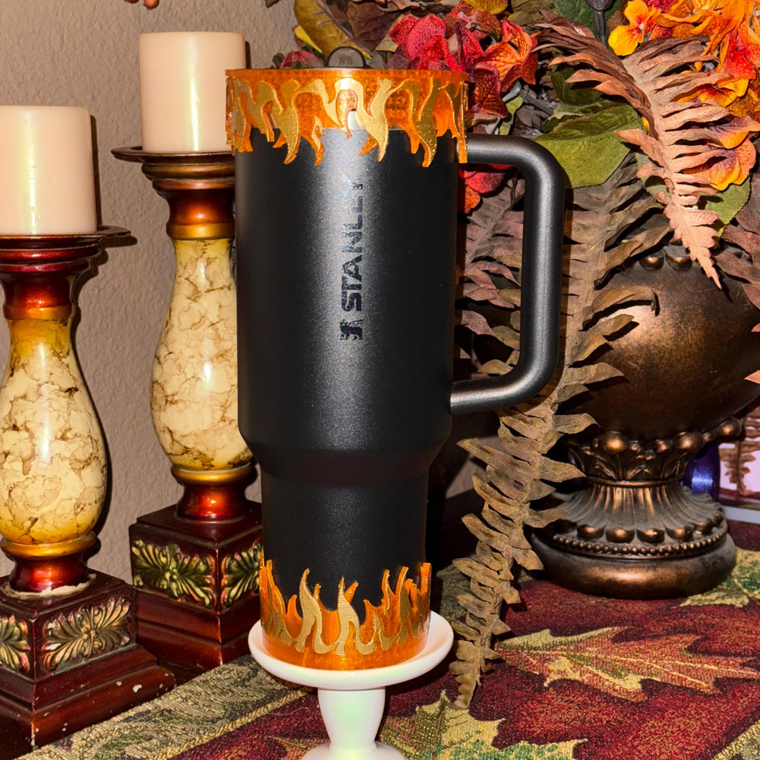 Fire Flames Tumbler Boot, Bangle Halo, straw topper, Cup Sleeve Design, Accessories for your 20/30 or 40 oz Stanley tumblers, Unique Gift