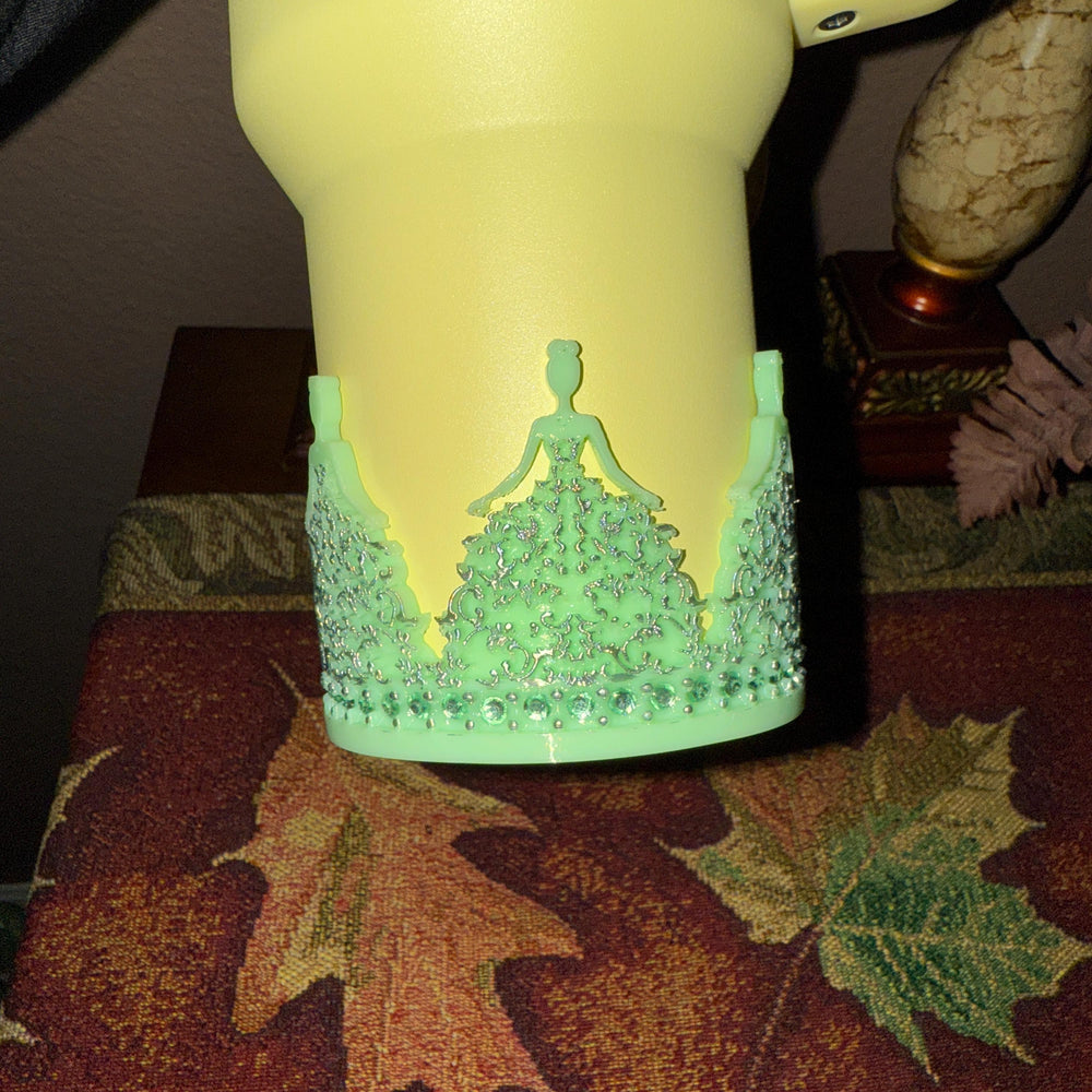 Fancy Detailed Rhinestone Princess Doll Tumbler Boot, Flowing Dress Boot Sleeve, fits Stanley Tumblers, Unique Gift, custom colors available