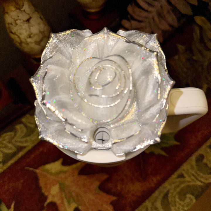 Stunning Translucent Rose with Holograohic Glitter and Silver Tips Tumbler Topper or matching boot, fit Stanley tumbler lids