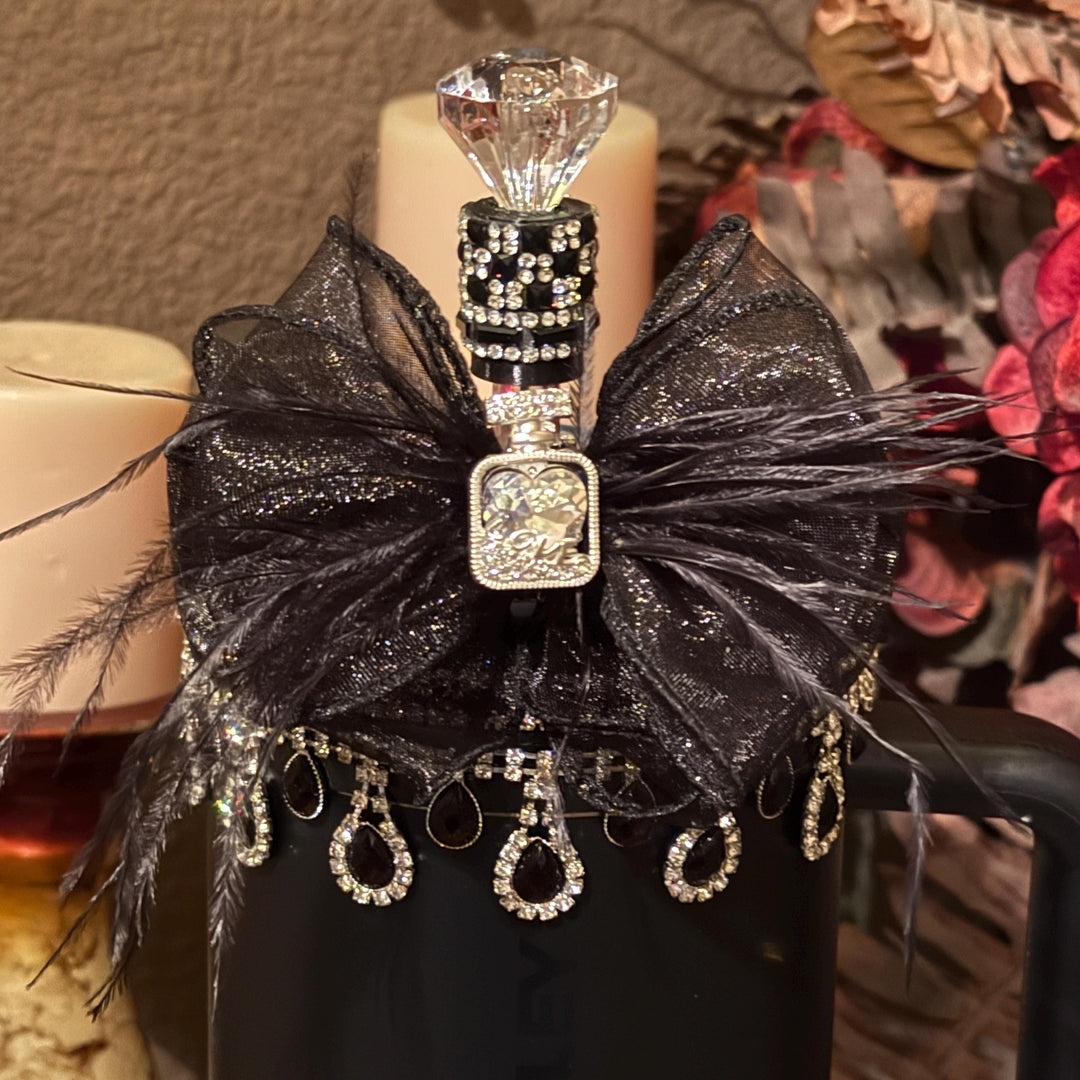 NEW Black and Silver Dangle Chain Rhinestone Royal Princess Accessory Collection for Stanley tumblers, Halo Lid Bling Band Bangle Boot Charm