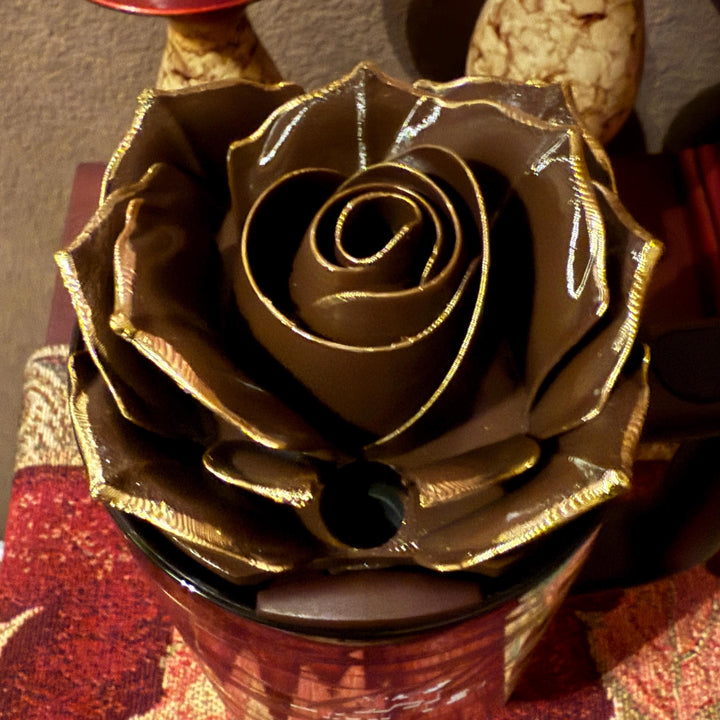 Luxurious 3D Rose with Gold tips Tumbler Topper or matching rose boot that fit Stanley tumbler, Chocolate Brown Gold