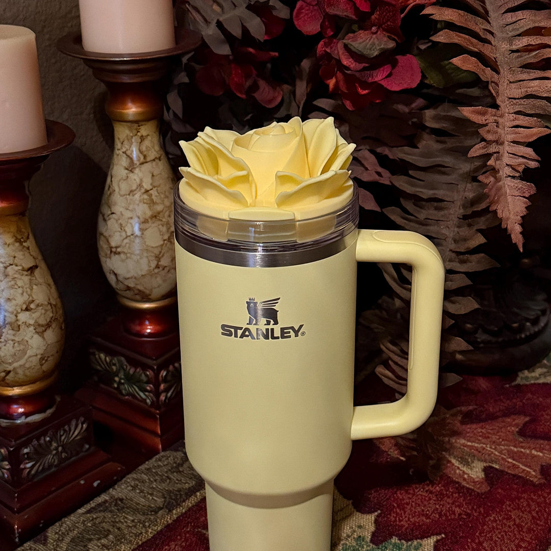 3D Yellow Rose Tumbler Topper that fit the new Oasis Stanley lids, Rose tumbler topper, 3D Decorative Lid,