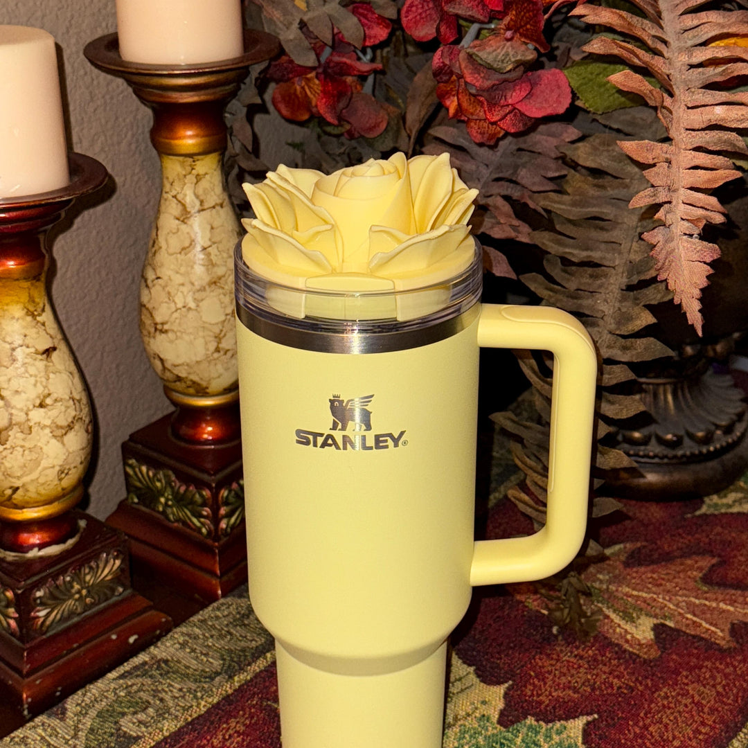 3D Yellow Rose Tumbler Topper that fit the new Oasis Stanley lids, Rose tumbler topper, 3D Decorative Lid,