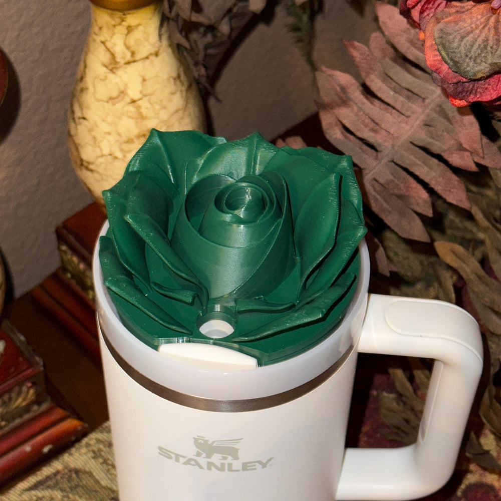 Green 3D Rose Tumbler Topper that fit the new Oasis Cabana Stanley lids, Rose tumbler topper, 3D Decorative Lid,