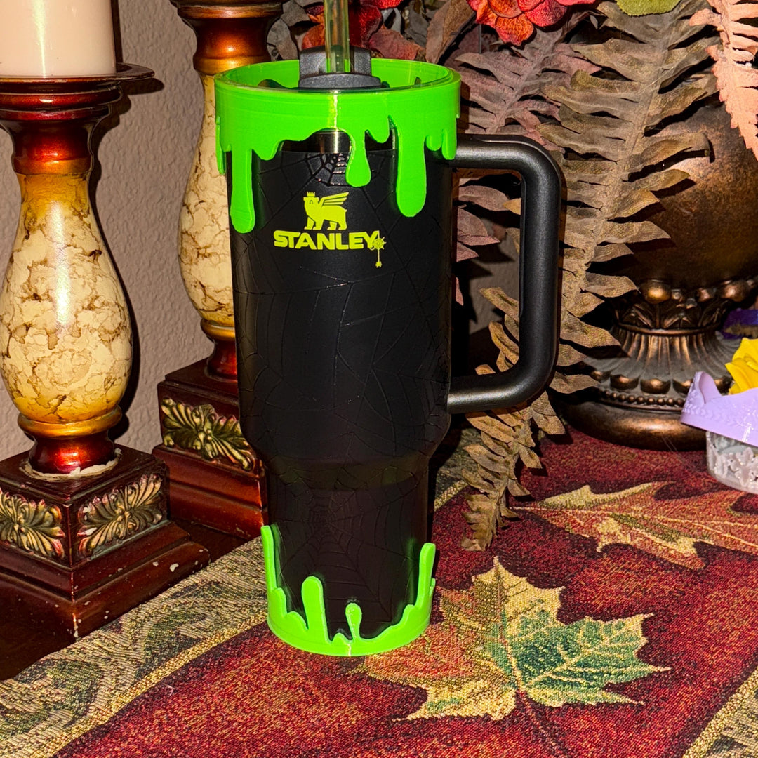 Slime drips Lid Halo Bangle and Boot for Stanley tumblers, Neon Lime Green, Tumbler Sleeves