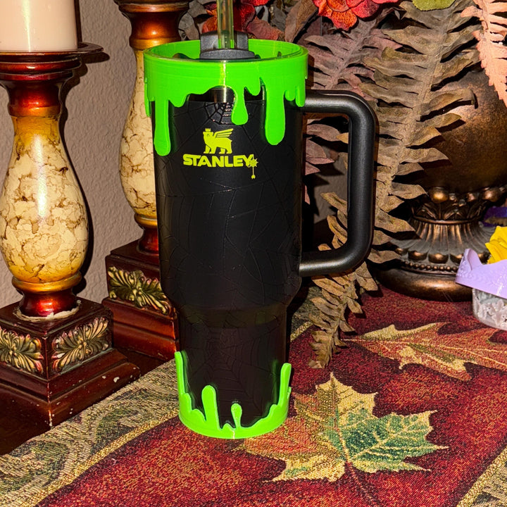 Slime drips Lid Halo Bangle and Boot for Stanley tumblers, Neon Lime Green, Tumbler Sleeves, BEST SELLER