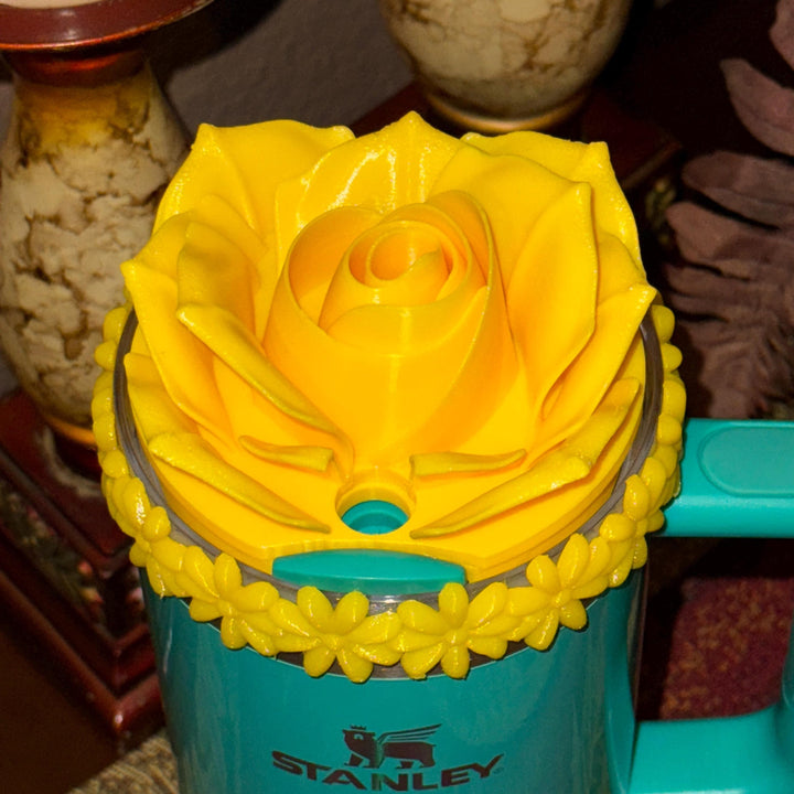Yellow Spring Floral Daisy Tumbler Accessories for Stanley tumblers, Halo Lid Band Bangle Boot Rose Peony Lid Flower Topper, Unique Gift