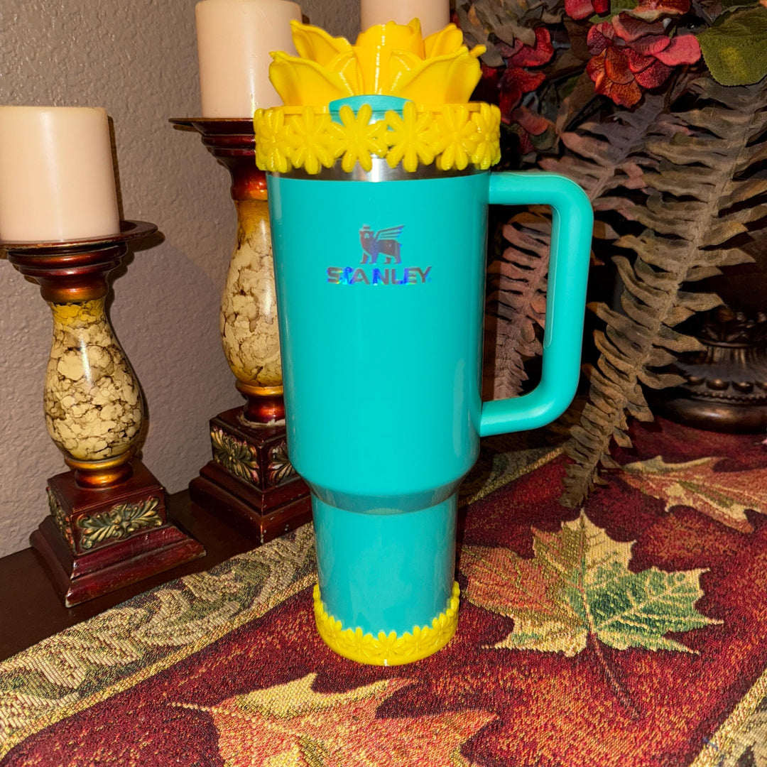 Yellow Spring Floral Daisy Tumbler Accessories for Stanley tumblers, Halo Lid Band Bangle Boot Rose Peony Lid Flower Topper, Unique Gift