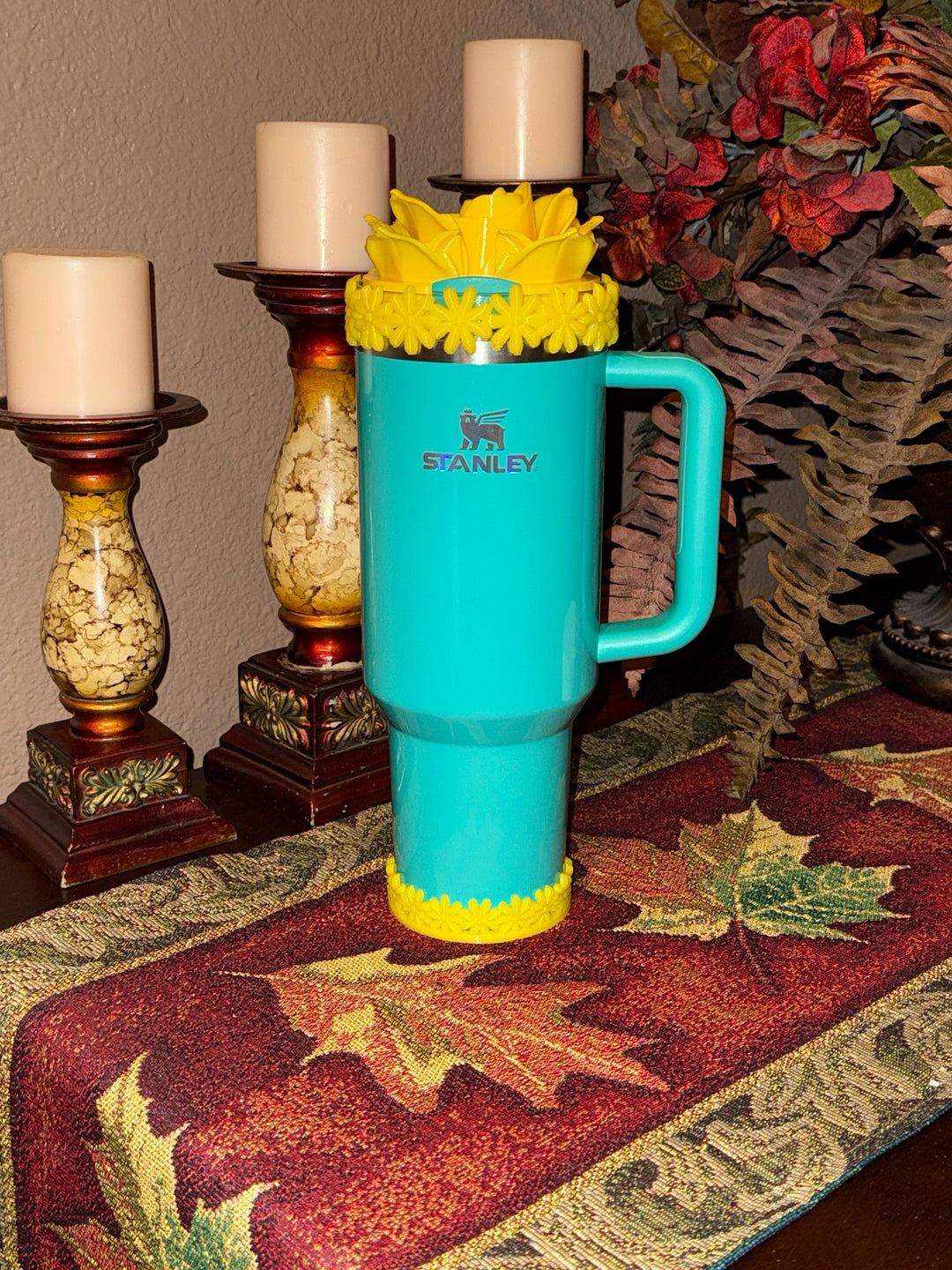Yellow Spring Floral Daisy Tumbler Accessories for Stanley tumblers, Halo Lid Band Bangle Boot Rose Peony Lid Flower Topper, Unique Gift