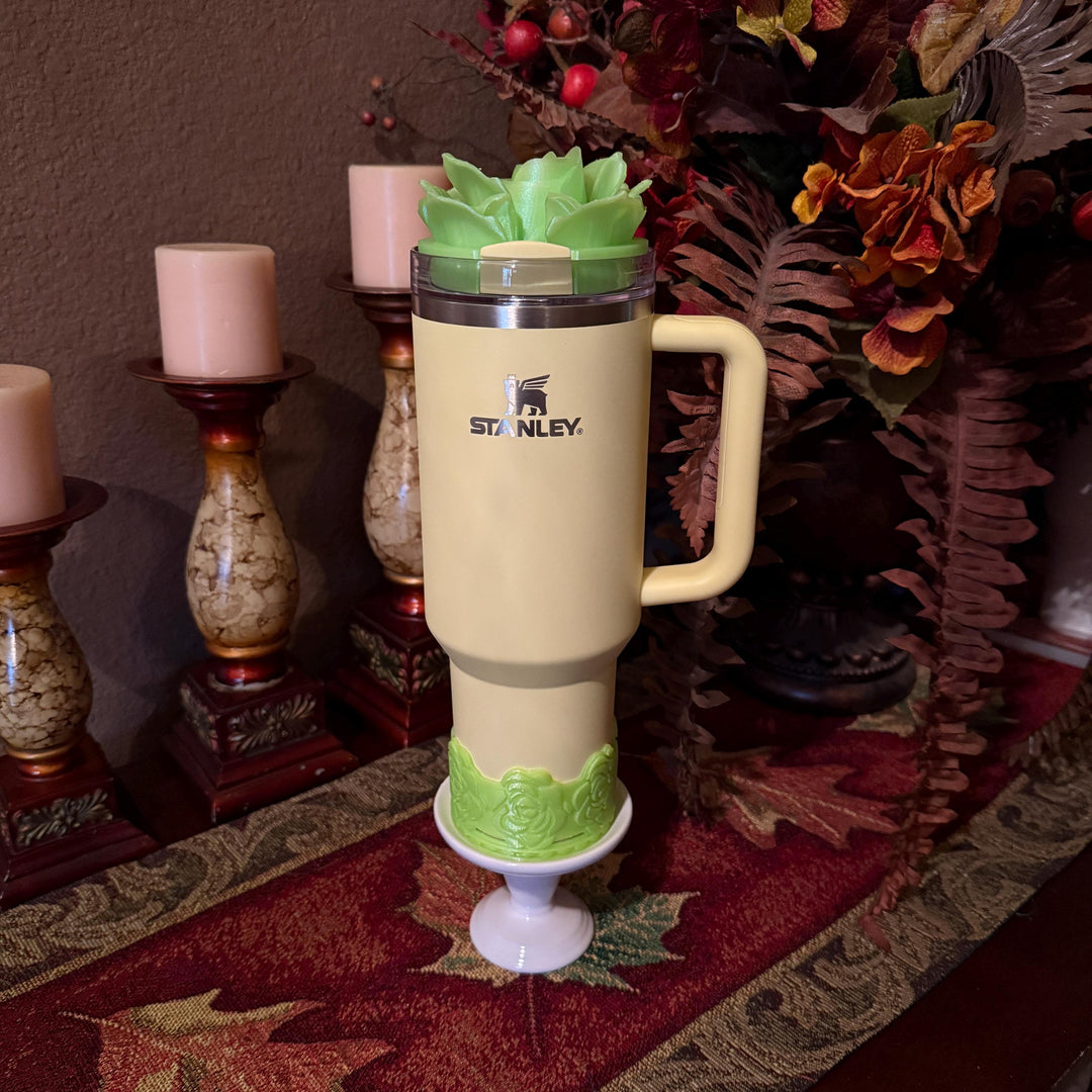 Lime 3D Rose Tumbler Topper and boot that fit Stanley tumblers, Rose tumbler topper, 3D Decorative Lid,