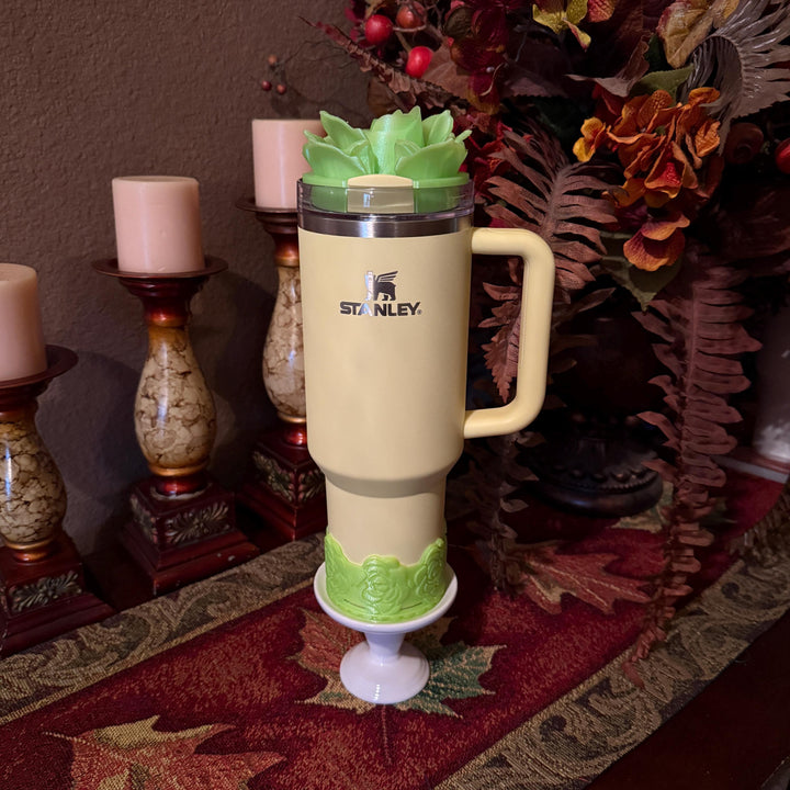 Lime 3D Rose Tumbler Topper and boot that fit Stanley tumblers, Rose tumbler topper, 3D Decorative Lid,