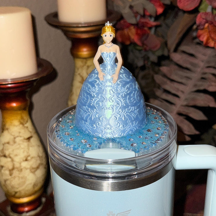 Princess Doll Rhinestone Tumbler lid Topper fits Stanley Lids, Sweet 16, Bride, Quinceanera, Wedding, Queen, Unique Gift, Customizable