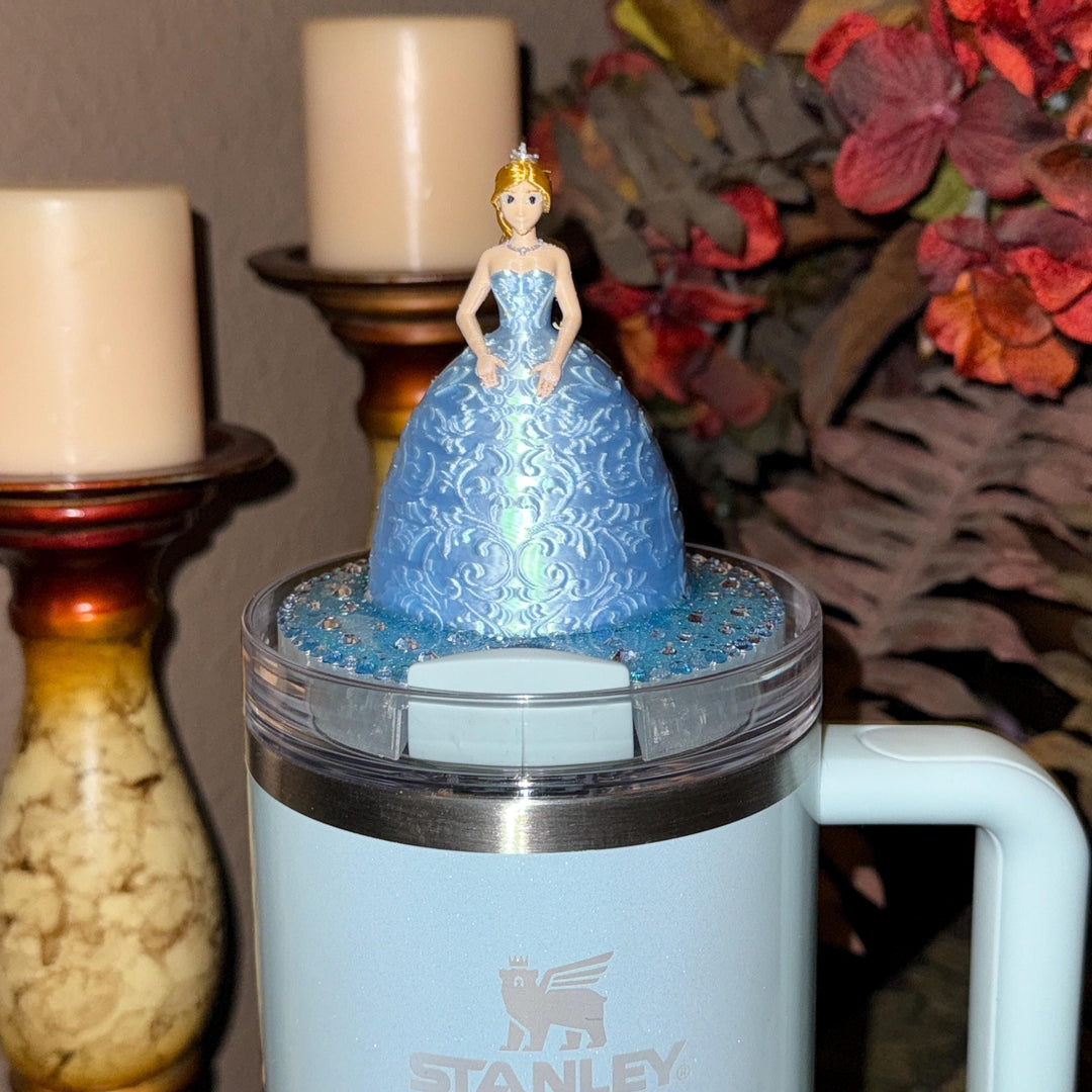 Princess Doll Rhinestone Tumbler lid Topper fits Stanley Lids, Sweet 16, Bride, Quinceanera, Wedding, Queen, Unique Gift, Customizable