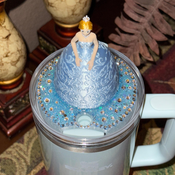 Princess Doll Rhinestone Tumbler lid Topper fits Stanley Lids, Sweet 16, Bride, Quinceanera, Wedding, Queen, Unique Gift, Customizable