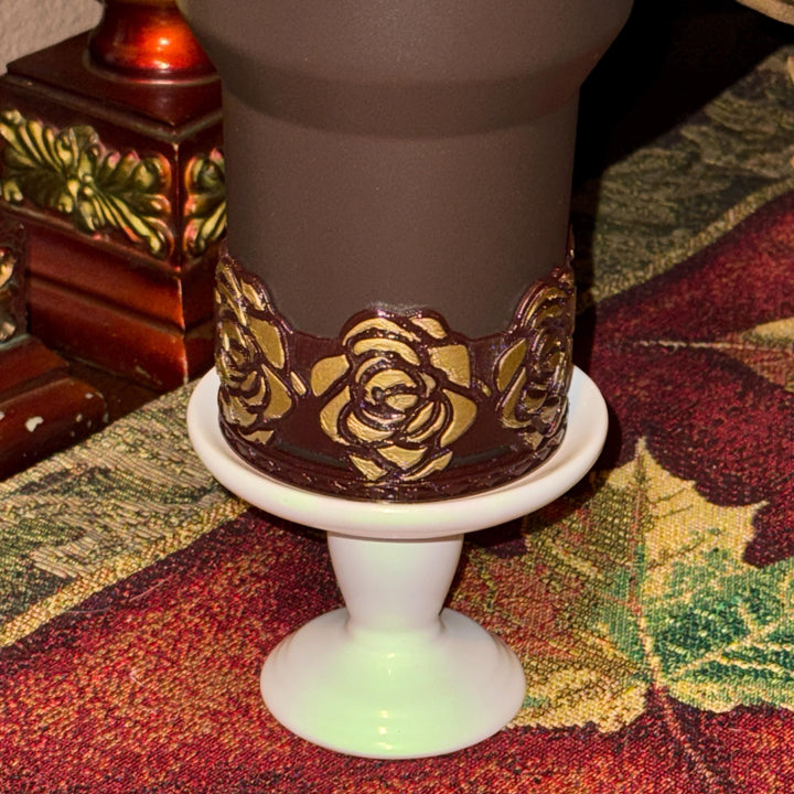 Luxurious 3D Rose with Gold tips Tumbler Topper or matching rose boot that fit Stanley tumbler, Chocolate Brown Gold