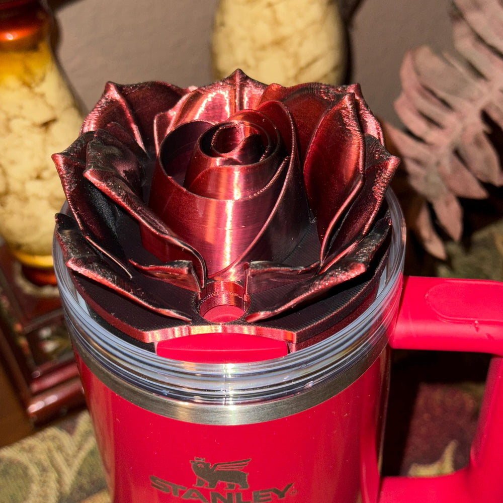 3D Rose black red dual color changing Tumbler Topper that fit Stanley tumbler lids