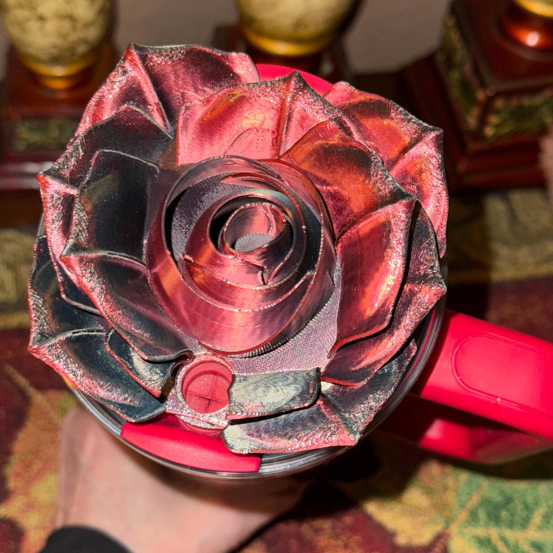 3D Rose black red dual color changing Tumbler Topper that fit Stanley tumbler lids