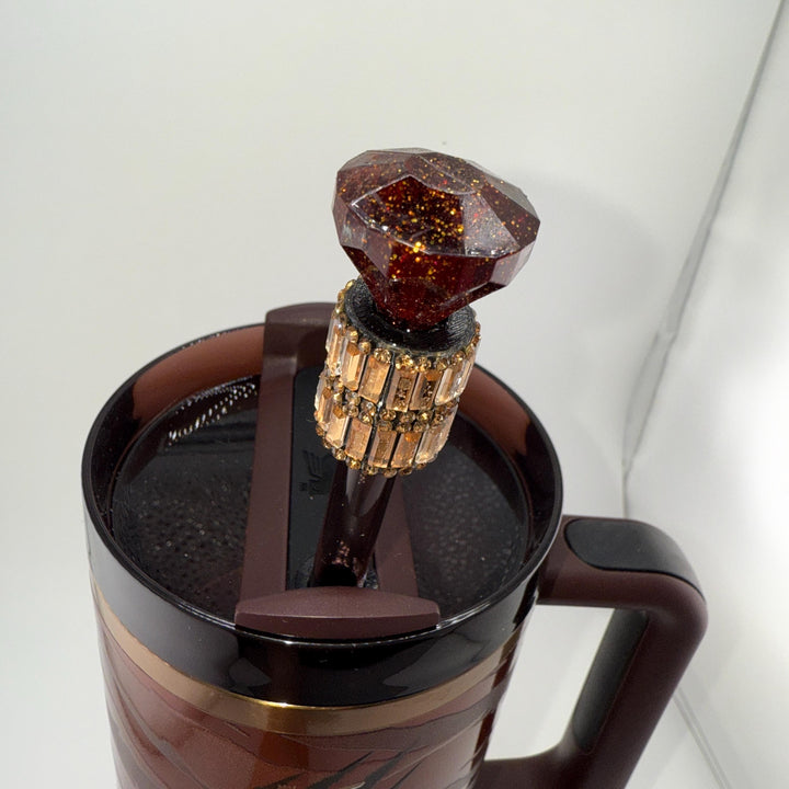 Copper Brown Rhinestone Diamond straw topper, straw cover emblished with rhinestones, BEST SELLER, straw cap, unique gift