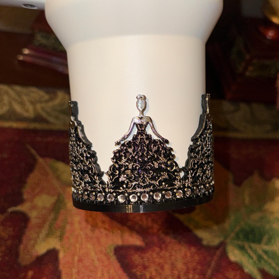 Fancy Detailed Rhinestone Princess Doll Tumbler Boot, Flowing Dress Boot Sleeve, fits Stanley Tumblers, Unique Gift, custom colors available