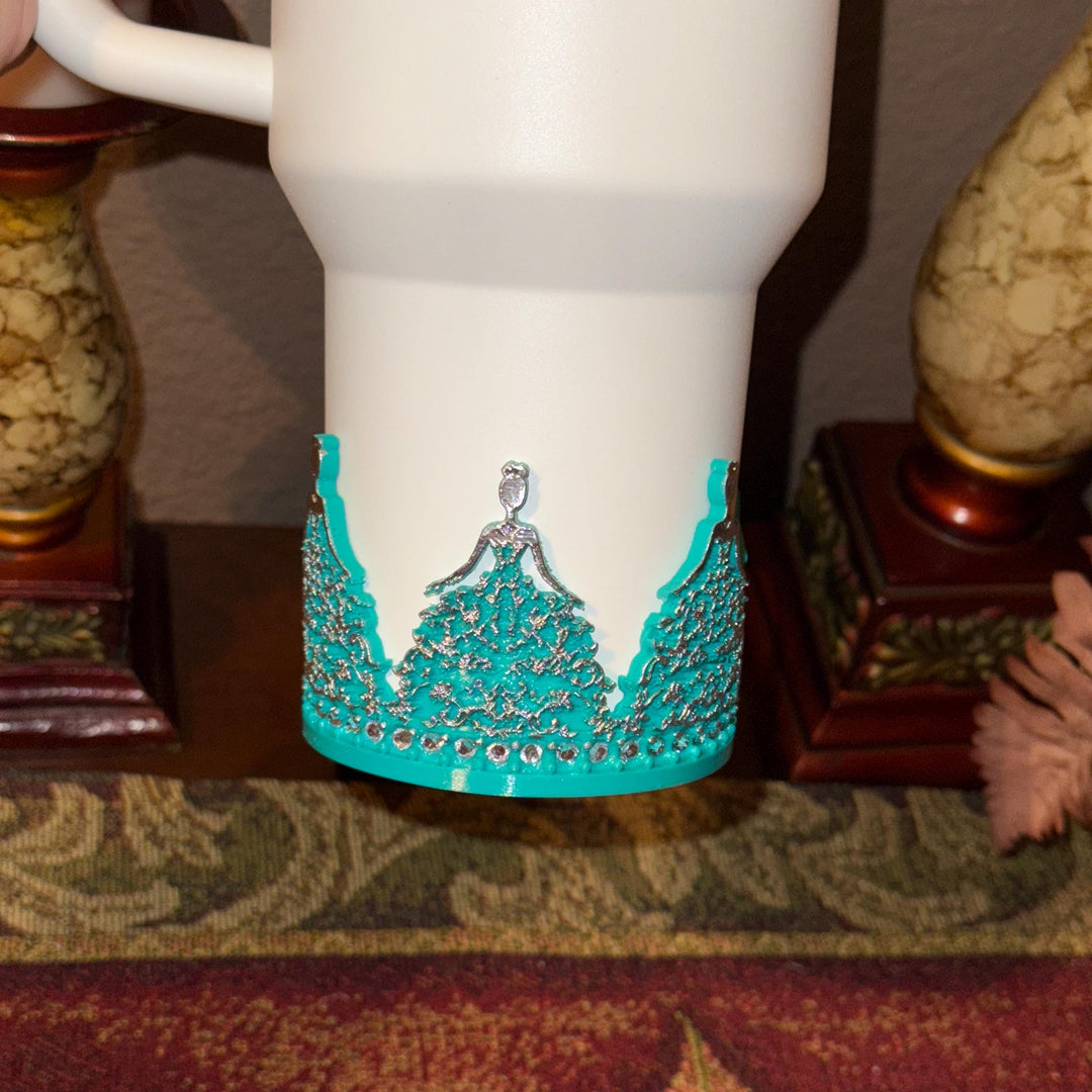 Fancy Detailed Rhinestone Princess Doll Tumbler Boot, Flowing Dress Boot Sleeve, fits Stanley Tumblers, Unique Gift, custom colors available