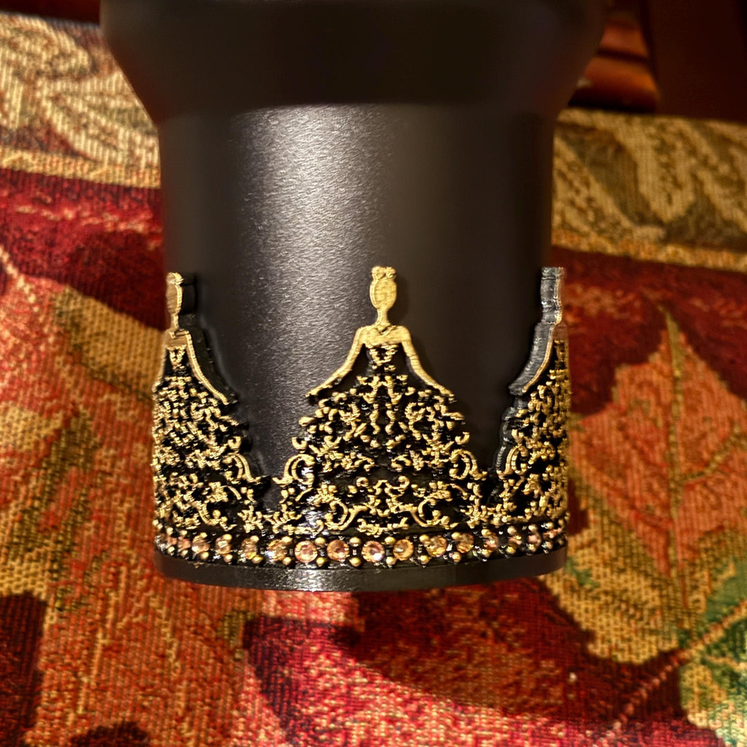 Fancy Detailed Rhinestone Princess Doll Tumbler Boot, Flowing Dress Boot Sleeve, fits Stanley Tumblers, Unique Gift, custom colors available