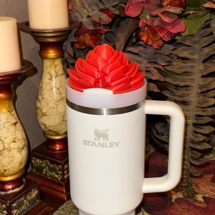 Red Beautiful Spring Resort Floral Lotus Flower Tumbler Boot Topper, Tumbler Boot Sleeve, straw topper, fits the Mothers Day Desert Blooms