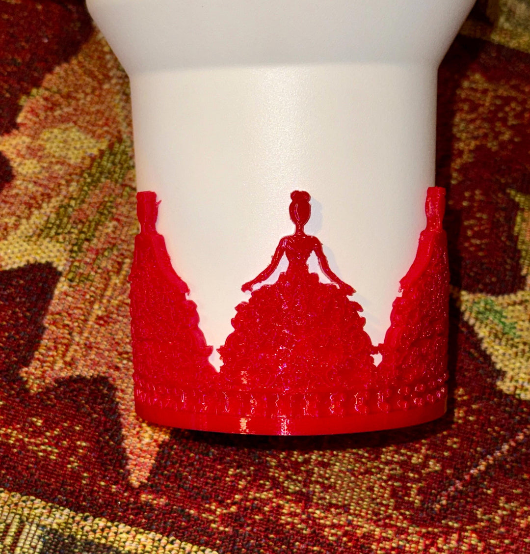 Fancy Detailed Rhinestone Princess Doll Tumbler Boot, Flowing Dress Boot Sleeve, fits Stanley Tumblers, Unique Gift, custom colors available