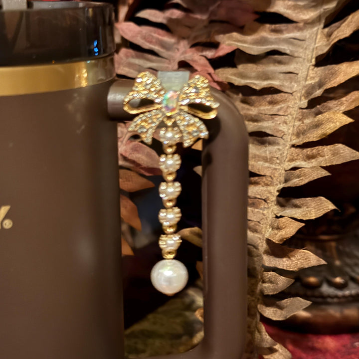 Beautiful Gold or Silver Coquette Bow and Bling Rhinestone Cup Handle Clip – Magnetic Tumbler Charm Accessory