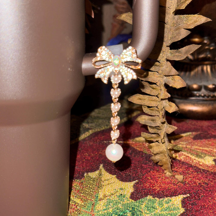 Beautiful Gold or Silver Coquette Bow and Bling Rhinestone Cup Handle Clip – Magnetic Tumbler Charm Accessory