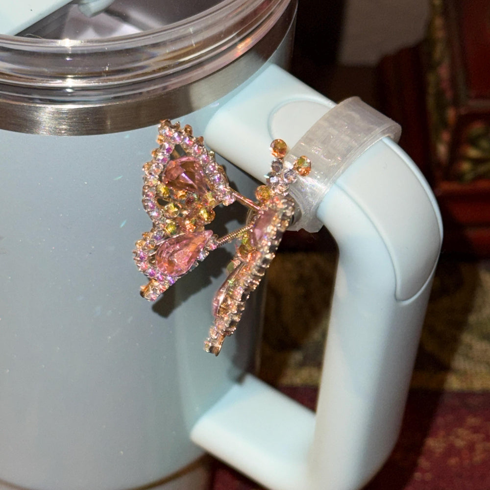 Beautiful Butterfly and Bling Rhinestone Cup Handle Clip – Magnetic Tumbler Charm Accessory