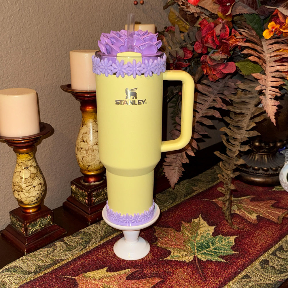 Lavender Spring Floral Daisy Tumbler Accessories for Stanley tumblers, Halo Lid Band Bangle Boot Rose Peony Lid Flower Topper, Unique Gift
