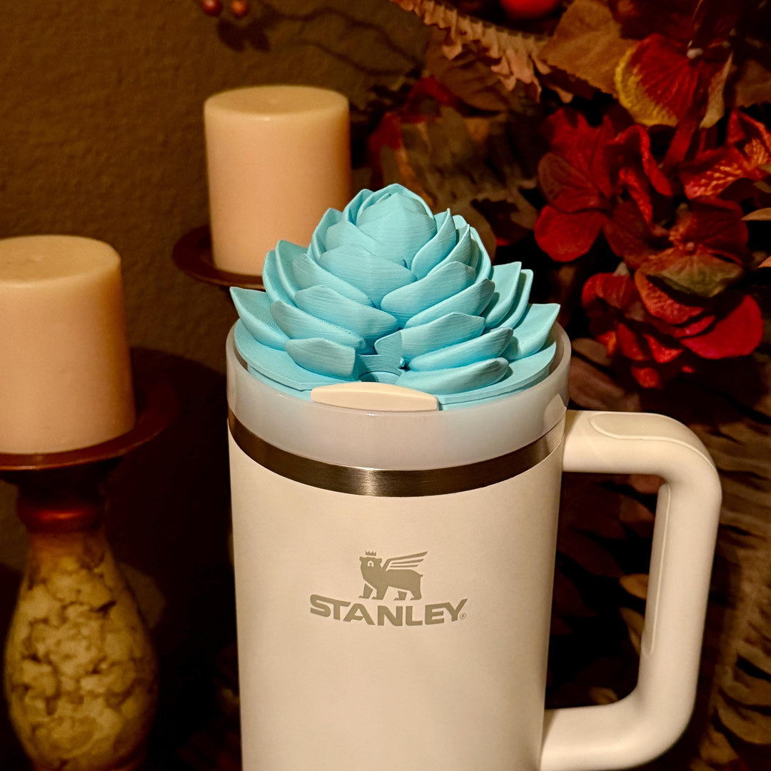 Beautiful Blue Ocean Palms Flower Tumbler Boot or Topper, Tumbler Boot Sleeve, straw topper, fits your Stanley Tumbler