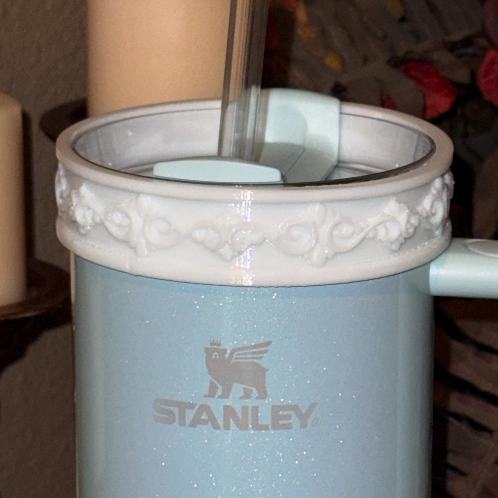 White Scroll Fancy Tumbler Boot Halo Accessory Collection for Stanley tumblers, Bangle Straw Topper