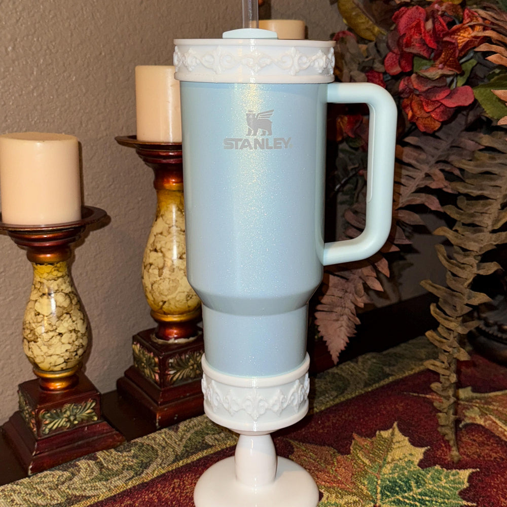 White Scroll Fancy Tumbler Boot Halo Accessory Collection for Stanley tumblers, Bangle Straw Topper