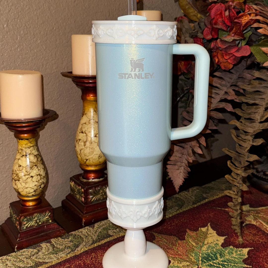 White Scroll Fancy Tumbler Boot Halo Accessory Collection for Stanley tumblers, Bangle Straw Topper