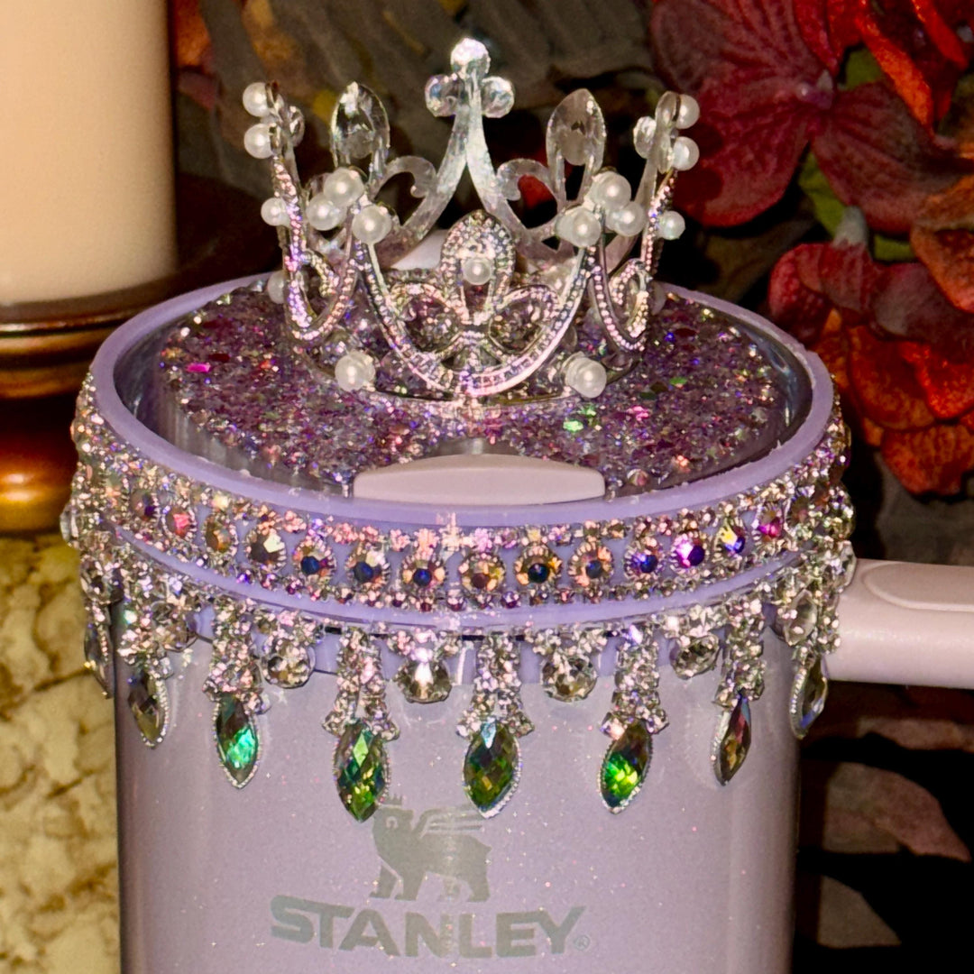 Lavender Iridescent Rhinestone Royal Princess Accessory Collection for Stanley tumblers, Princess Crown Topper Bling Bangle Band